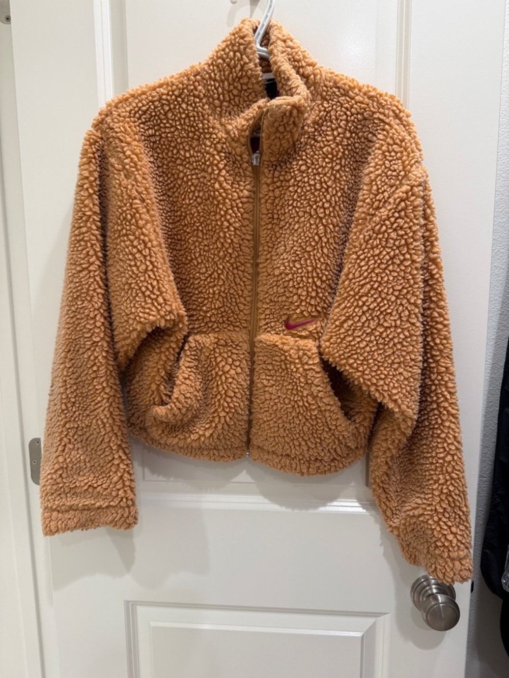 Nike Camel Sherpa Full-Zip Jacket with Pink Swoosh